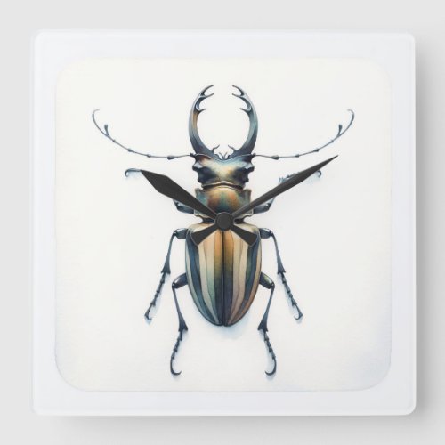 Antelope Beetle Watercolor AREF290 _ Watercolor Square Wall Clock