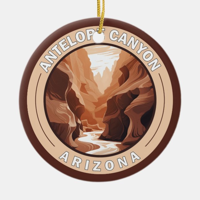 Antelope Canyon Arizona Retro Badge Ceramic Ornament (Front)