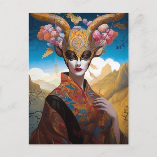 Antelope Crown Mask Headdress Fantasy Art Postcard