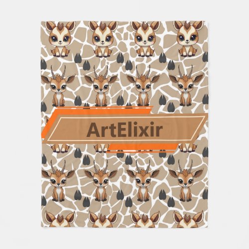 Antelope Cute Baby Kawaii Brown Print  Fleece Blanket