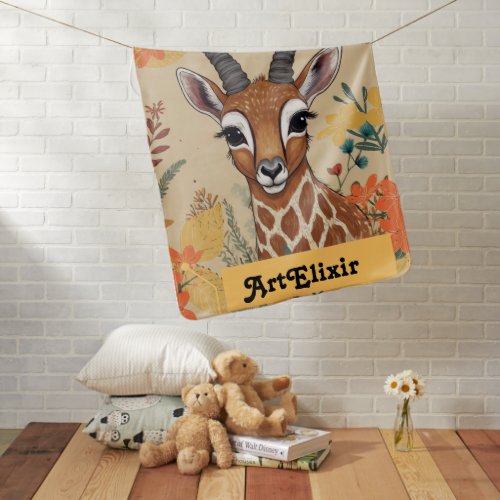Antelope Floral Drawing  Baby Blanket