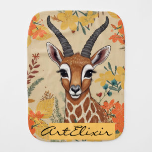 Antelope Floral Drawing Baby Burp Cloth