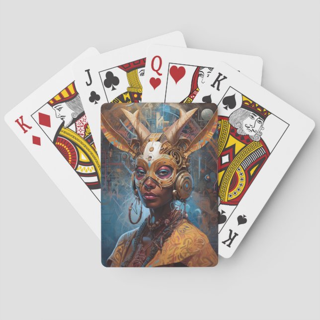 Antelope Headdress Science Fiction Cyberpunk Poker Cards (Back)