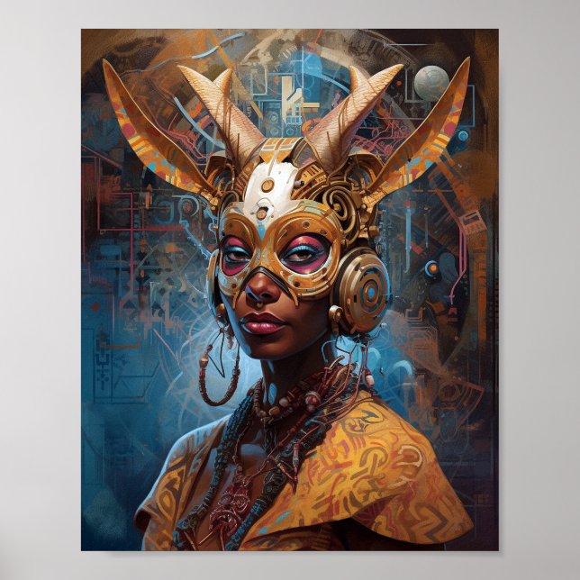 Antelope Headdress Science Fiction Cyberpunk Poster (Front)