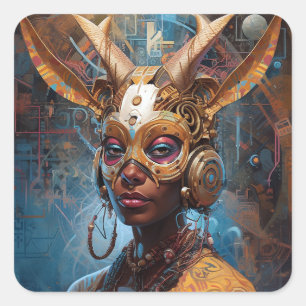Antelope Headdress Science Fiction Cyberpunk Square Sticker