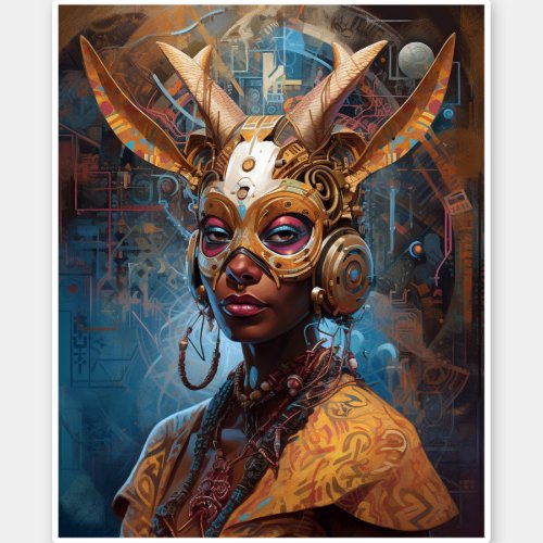 Antelope Headdress Science Fiction Cyberpunk Sticker