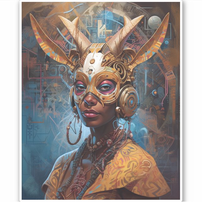 Antelope Headdress Science Fiction Cyberpunk Sticker (Front)