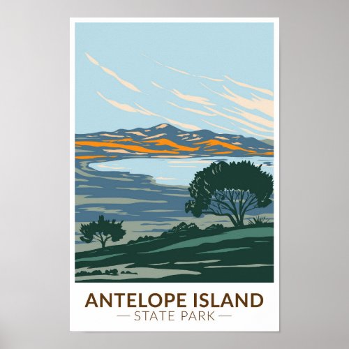 Antelope Island State Park Utah Vintage Poster