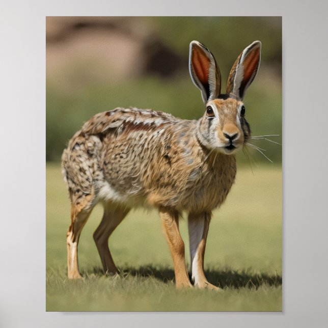 Antelope Jackrabbit standing on grass Poster (Front)