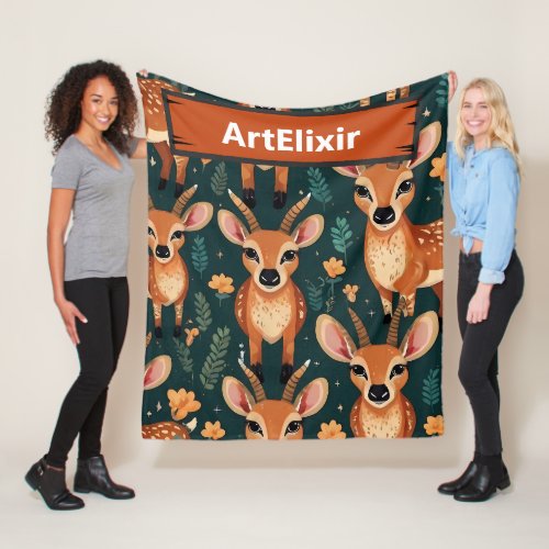 Antelope wildlife Brown Pattern  Fleece Blanket