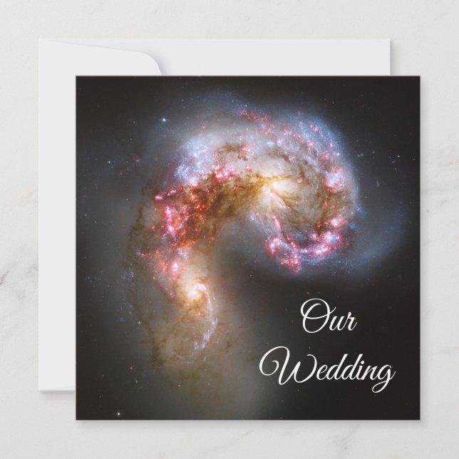 Antennae Galaxies Pink Stars Cosmic Wedding Invitation (Front)