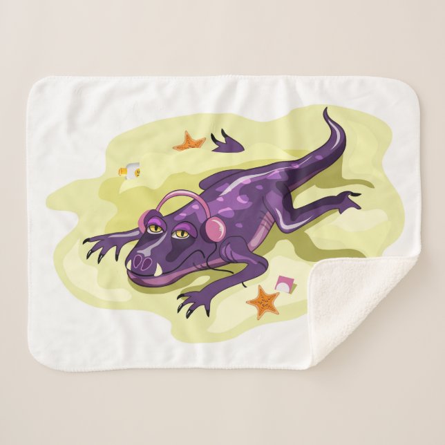 Anteosaurus Sunbathing With Headphones. Sherpa Blanket (Front (Horizontal))