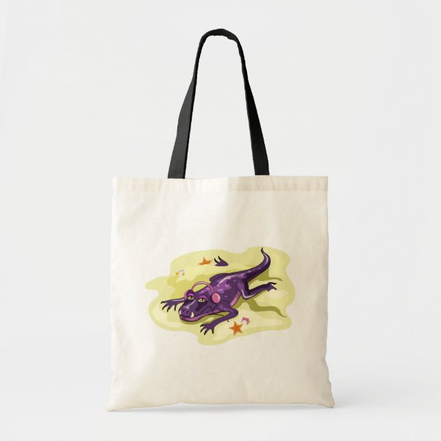 Anteosaurus Sunbathing With Headphones. Tote Bag (Front)