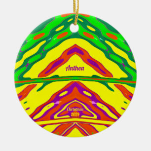 ANTHEA ~ 3D CHRISTMAS Red Green Yellow 2022  Ceramic Ornament