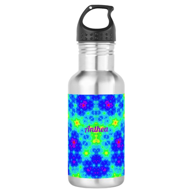 ANTHEA ~ Blue Pink Yellow Green ~  Stainless Steel Water Bottle (Front)