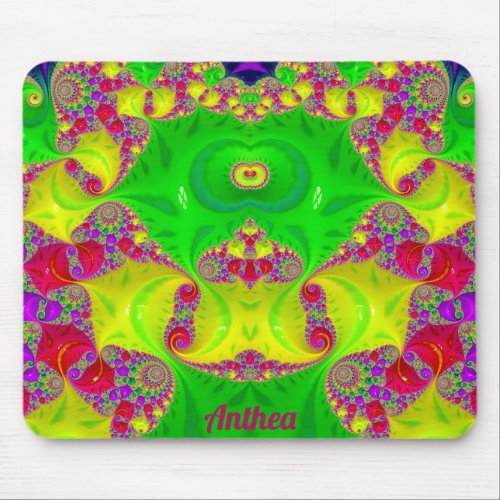 ANTHEA  Zany Hot Cerise Yellow Red and Green Mo Mouse Pad