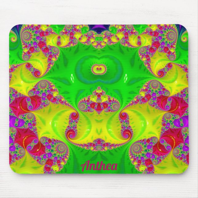 ANTHEA ~ Zany Hot Cerise, Yellow, Red and Green  Mouse Pad (Front)