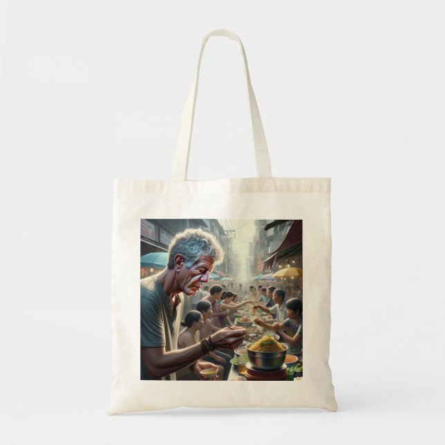 Anthony Bourdain Famous Food Travel Quote Tote Bag (Front)