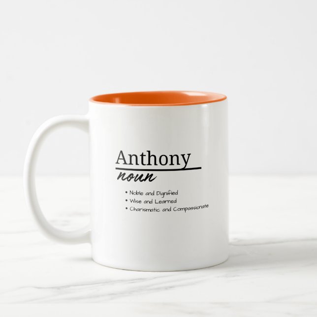 Anthony, Boy Personalized Name Definition Two-Tone Coffee Mug (Left)