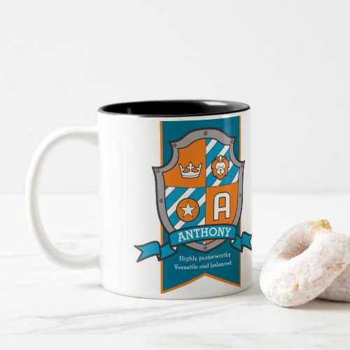 Anthony letter A crest orange name meaning mug