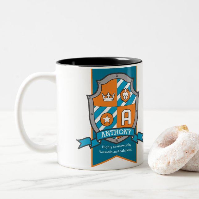 Anthony letter A crest orange name meaning mug (With Donut)