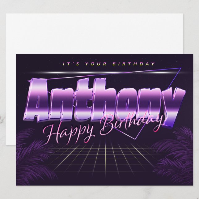 Anthony Name First Name pura retro Map Birthday Card (Front/Back)