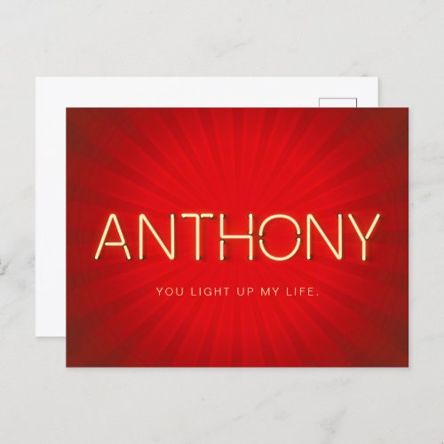 Anthony name in glowing neon lights postcard