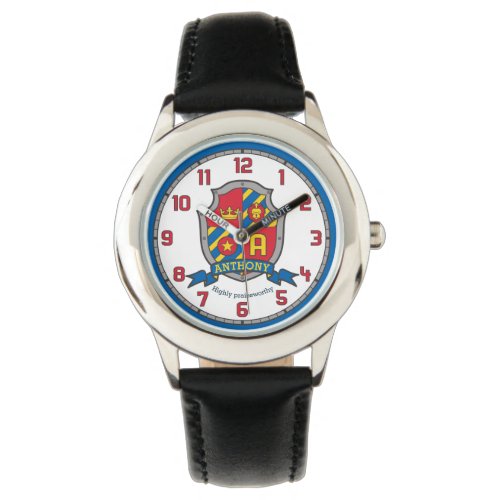 Anthony name meaning crest red blue yellow lion watch