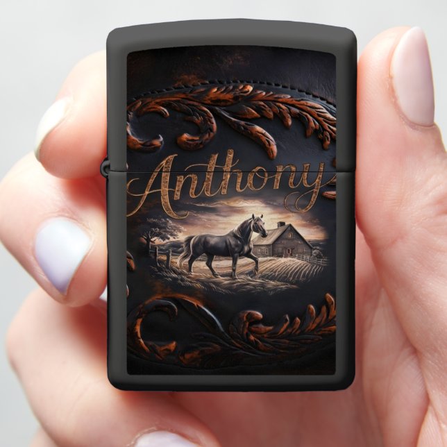 Anthony's Horse and Barn Artwork Zippo Lighter (In Hand)