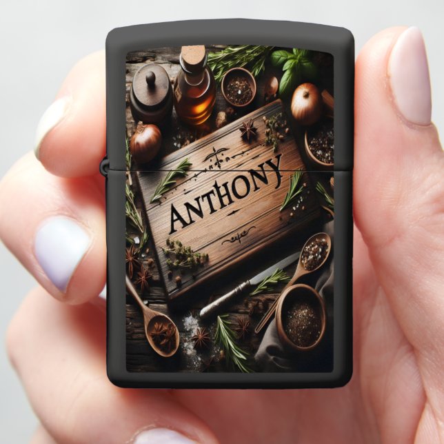 Anthony's Wooden Cutting Board Zippo Lighter (In Hand)