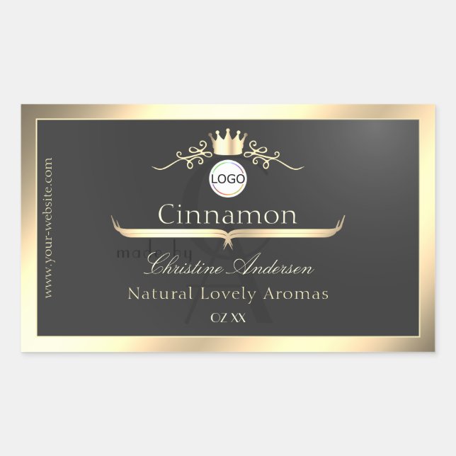 Anthracite Gold Border Logo Monogram Product Label (Front)
