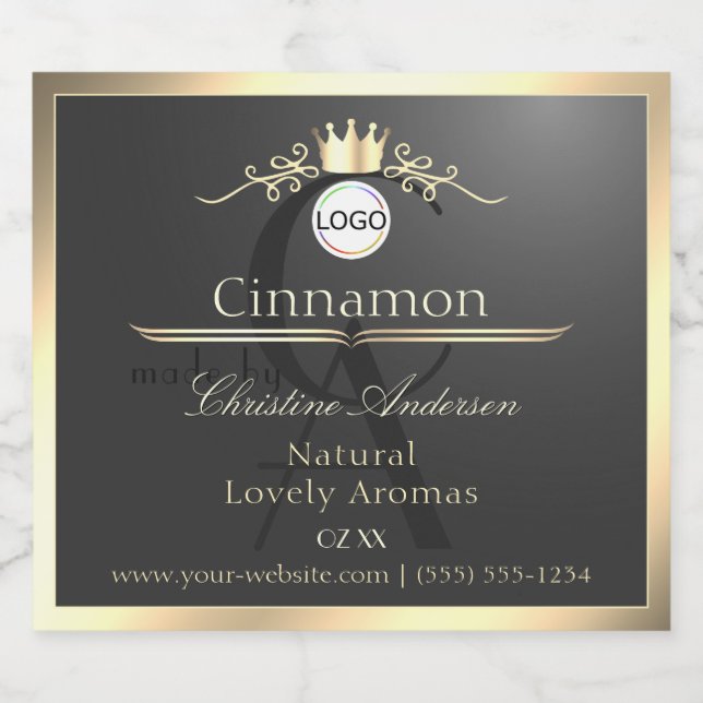 Anthracite Gold Border Logo Monogram Product Label (Single Label)