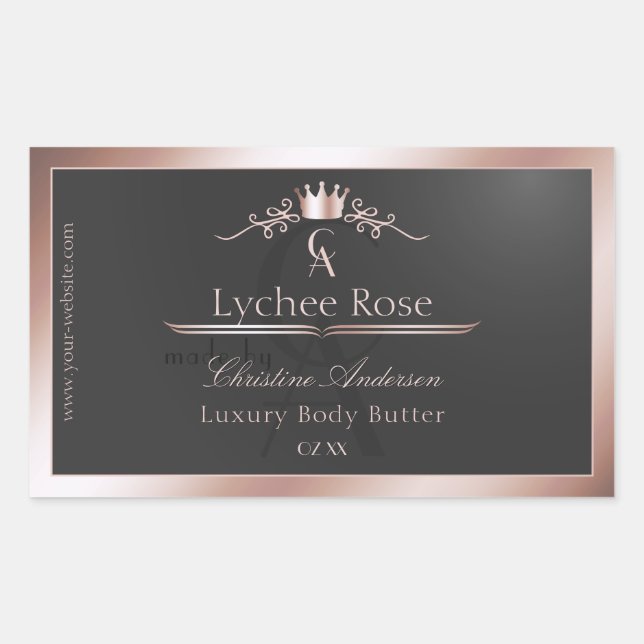 Anthracite Product Label Rose Gold Frame Monogram (Front)