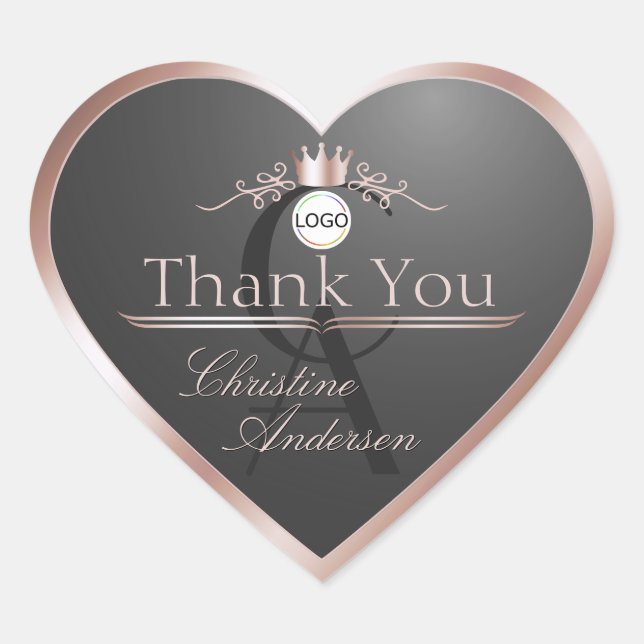Anthracite Rose Gold Frame Logo Monogram Thank You Heart Sticker (Front)