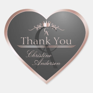 Anthracite with Rose Gold Frame Monogram Thank You Heart Sticker