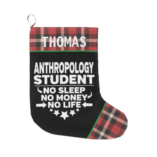 Anthropology College Student Red Plaid Large Christmas Stocking