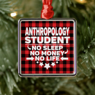 Anthropology College Student Red Plaid Xmas Metal Ornament