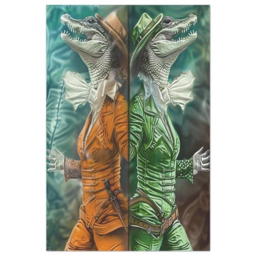 Anthropomorphic Alligator Dueling Gators Decoupage Tissue Paper