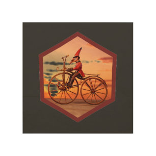 Anthropomorphic Anteater Riding an Antique Bicycle Wood Wall Art