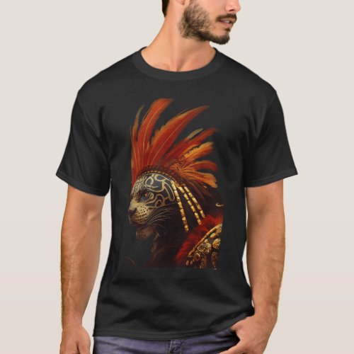 Anthropomorphic Aztec Jaguar Warrior Intricate Det T_Shirt