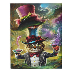  anthropomorphic Cat Mad Hatter Fantasy Fairytale  Faux Canvas Print