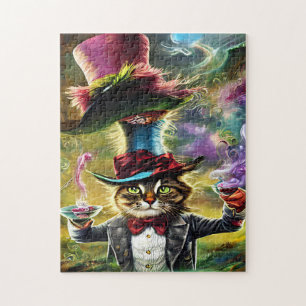 anthropomorphic Cat Mad Hatter Fantasy Fairytale Jigsaw Puzzle