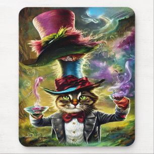anthropomorphic Cat Mad Hatter Fantasy Fairytale Mouse Pad