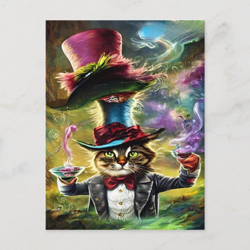  anthropomorphic Cat Mad Hatter Fantasy Fairytale  Postcard