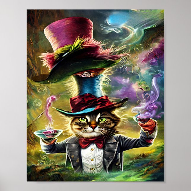  anthropomorphic Cat Mad Hatter Fantasy Fairytale  Poster (Front)