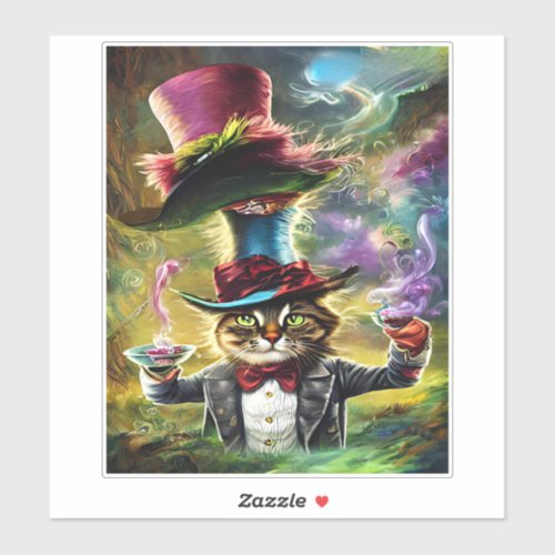  anthropomorphic Cat Mad Hatter Fantasy Fairytale Sticker