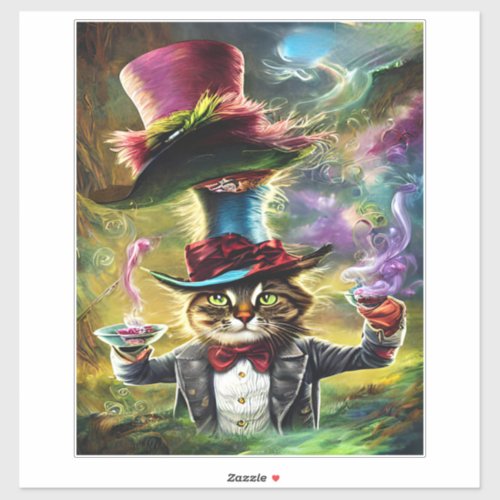  anthropomorphic Cat Mad Hatter Fantasy Fairytale Sticker