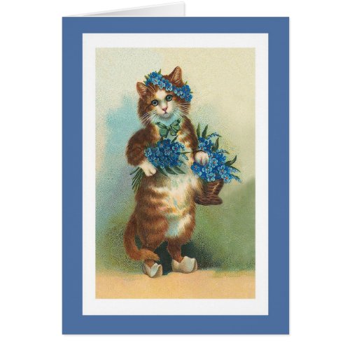 Anthropomorphic Cat with Blue Flowers