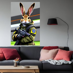 Anthropomorphic cool rabbit Soldier AI Art Poster