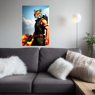 Anthropomorphic cool Tiger Soldier AI Art Poster